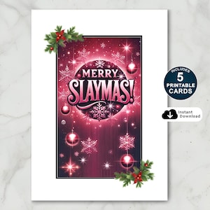 Carte de Noël joyeux Slaymas imprimable, carte de Noël pour fille, carte de Noël pour soeur, carte de Noël Slay Bells, téléchargement immédiat