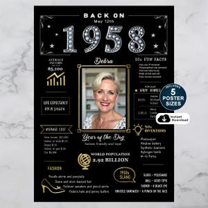Celebrate 1958 with a personalized birthday poster! Packed with fun facts, pop culture, major events, and trends from the year, it’s a nostalgic keepsake made special with their name, birth date, and photo.