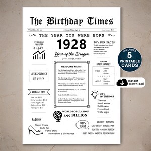 97e verjaardagskaart, geboren in 1928, afdrukbare verjaardagskaart, 97e verjaardagscadeau voor moeder, vader, oma of opa, direct download