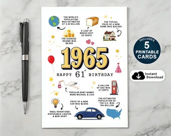 61st Birthday Card: 1965 Fun Facts, Printable Gift (PDF)