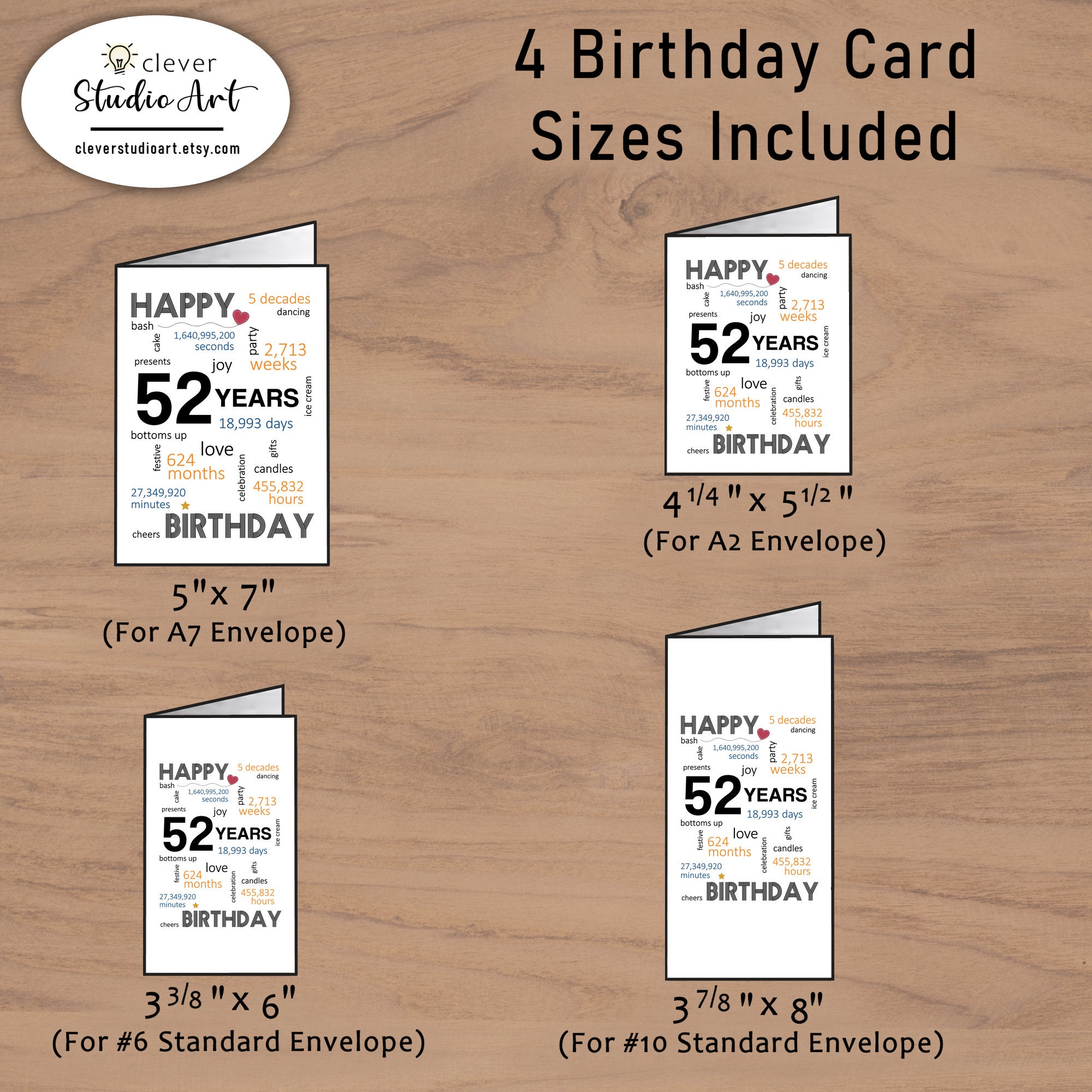 52nd Birthday Card Printable 52nd Birthday Card Printable - Etsy