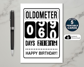 Tarjeta de 60 cumpleaños: Diseño divertido de odómetro (PDF imprimible)