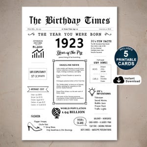 102歳の誕生日カード、1923年生まれ、印刷可能な誕生日カード、お母さん、お父さん、おばあちゃん、おじいちゃんへの102歳の誕生日プレゼント、すぐにダウンロード