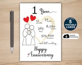 1st Anniversary Card, Printable, 5 PDF Cards (5x7, 5.5x8.5, 4.25x5.5, 5x5, 4.5x6.25)