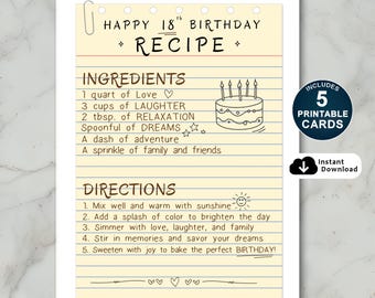18th Birthday Recipe Card: Fun Printable Gift (PDF)