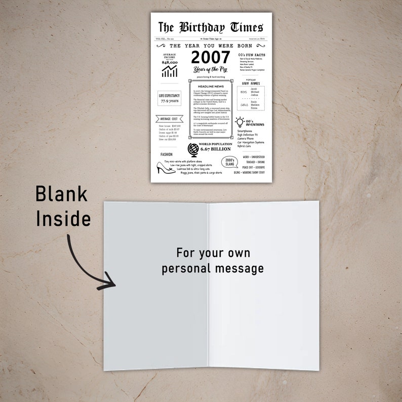 The inside of the 2007 printable birthday card is intentionally left blank, providing space for you to write your heartfelt message, adding a personal touch to your 2007 birthday wishes.