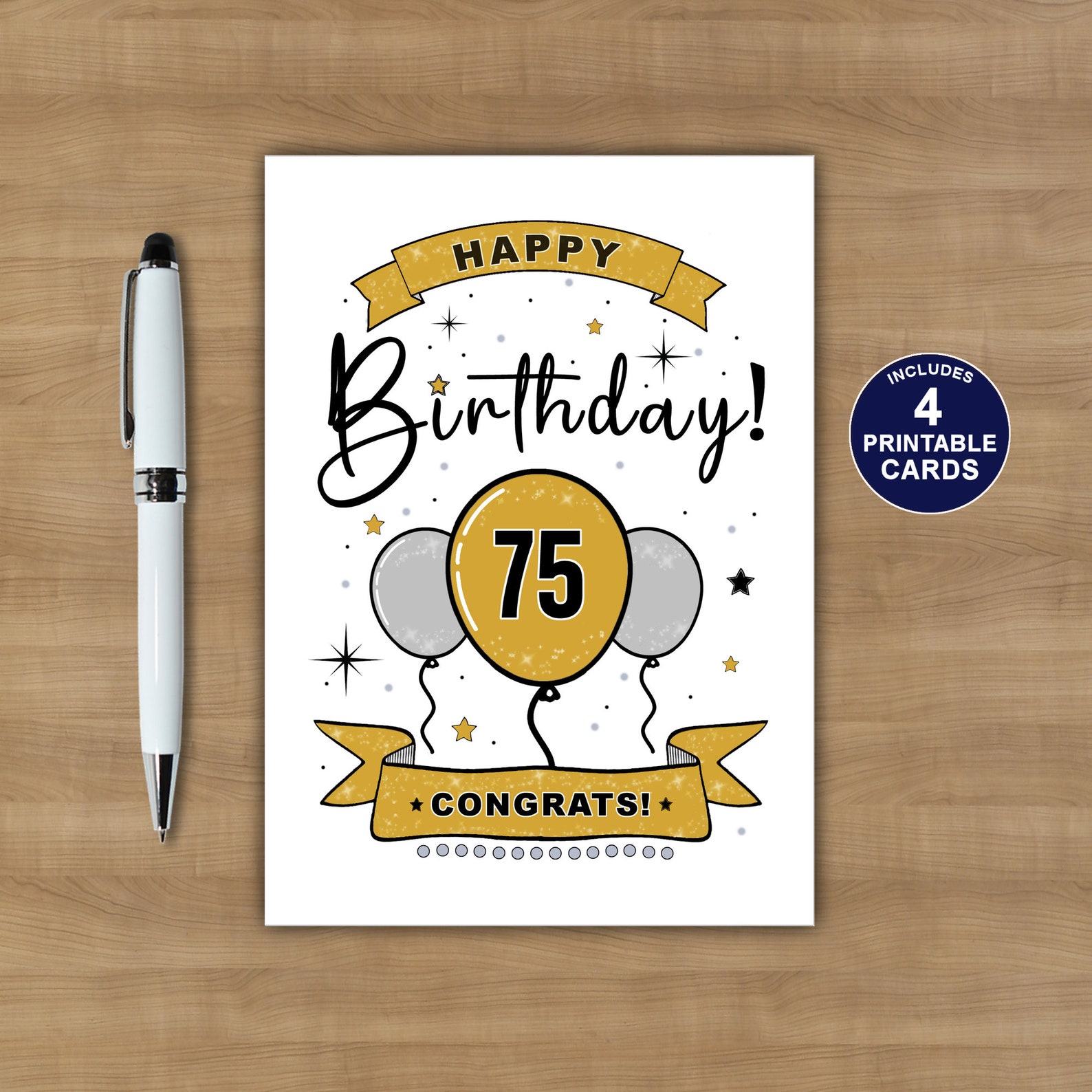 Printable 75th Birthday Card Happy 75th Birthday Card Happy 75th ...