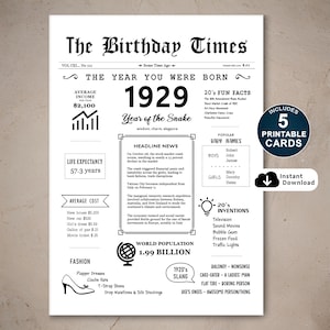 96.Geburtstagskarte, geboren 1929, druckbare Geburtstagskarte, 96.Geburtstag Geschenk für Mama, Papa, Oma oder Opa, Sofort Download