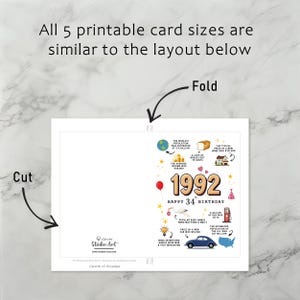 Each printable 1992 birthday card download comes with simple, step-by-step instructions for printing, trimming, and folding, ensuring a hassle-free experience with all 5 card sizes included.
