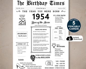 Tarjeta de cumpleaños número 72: 1954, año de tu nacimiento (PDF)