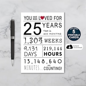25 Geburtstagskarte, Geburtstagskarte, Sie wurden 25 Jahre geliebt, 25 Geburtstagskarte für Tochter oder Sohn