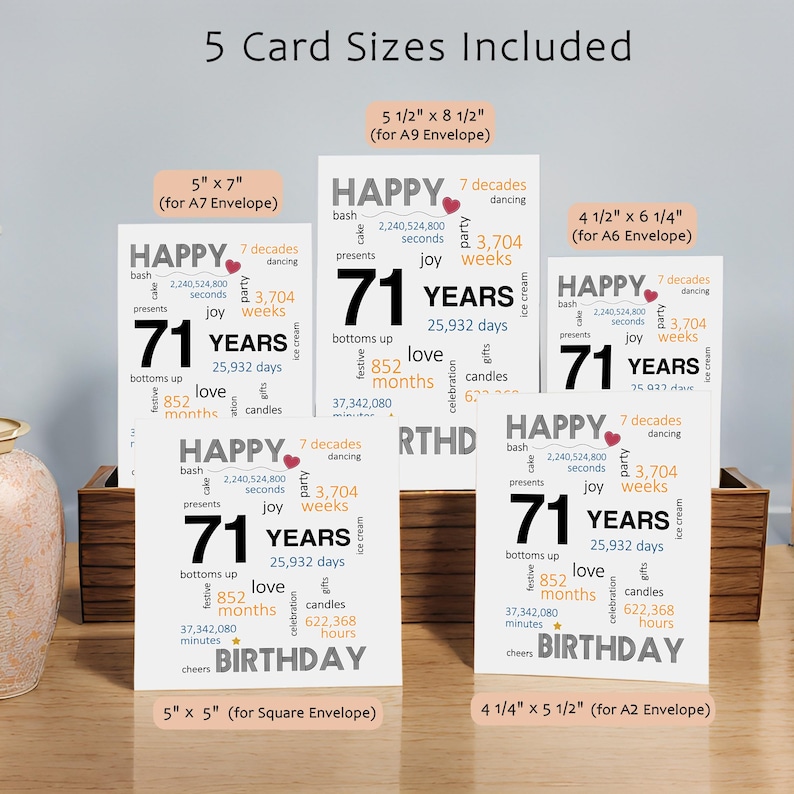 Celebrate their 71st birthday with our printable birthday card, available in five popular sizes. Instantly download and choose the perfect one to send to your loved one for a memorable birthday celebration.
