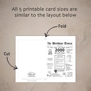 The 2000 birthday card template offers instructions for cutting and folding after printing. This consistent layout across all 5 2000 birthday cards, ensures a user-friendly experience.