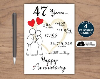 47th Anniversary Card, Printable 47th Anniversary Card, 47 Year Anniversary Card, Anniversary Card For Him