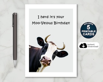 Cow Birthday Card: Funny Farm Animal Pun (PDF)