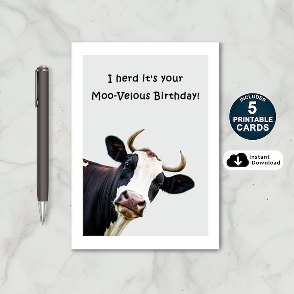 Printable Cow Birthday Card - Etsy