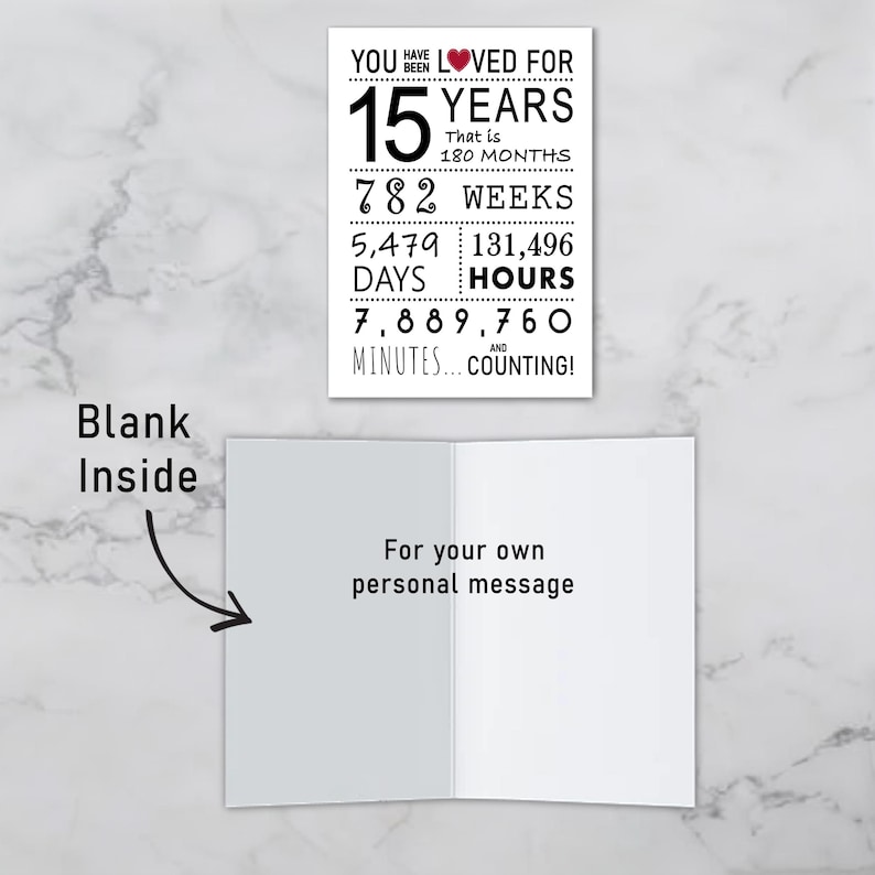 The inside of the 15th birthday printable card is intentionally blank, allowing you to pen a heartfelt message and add a personal touch to their special day.