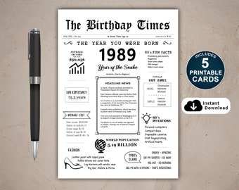 1989 Year You Were Born PRINTABLE Birthday Card, 1989 Birthday Card, 35th Birthday, Last Minute Birthday Card