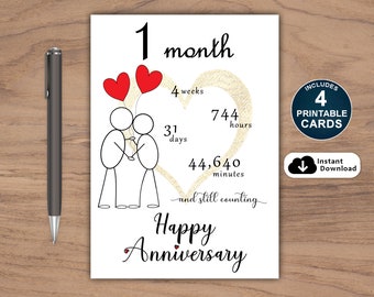 1 month Anniversary Card Printable, Printable Anniversary Card, One Month Anniversary Card