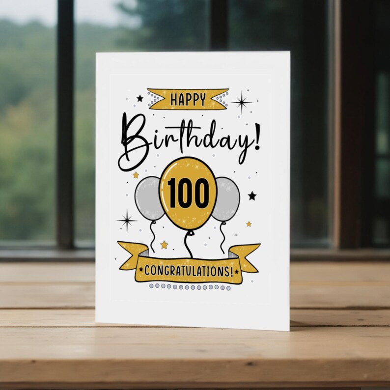 Celebrate their 100th birthday with a Happy 100th Birthday Card! This lovely card, set against a backdrop of trees in a window, is sure to bring a smile. It’s the perfect way to make their milestone birthday unforgettable