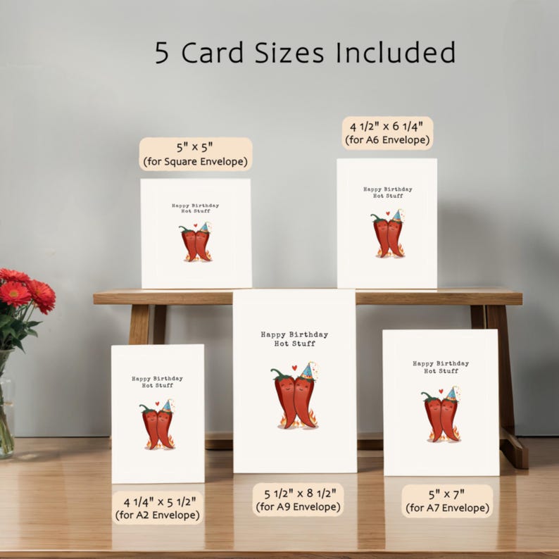 Spice up their day with this adorable birthday card featuring two chili peppers in love! Perfect for the hot stuff in your life, it’s a fun, heartfelt way to show your love. Comes in 5 card sizes, great for partners who bring the heat!