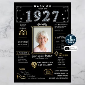 Celebrate their 1927 birthday in style with a personalized poster! Packed with fun facts, pop culture highlights, major events, and trends from the year, it’s customized with their name, birth date, and photo making it a truly one-of-a-kind keepsake.