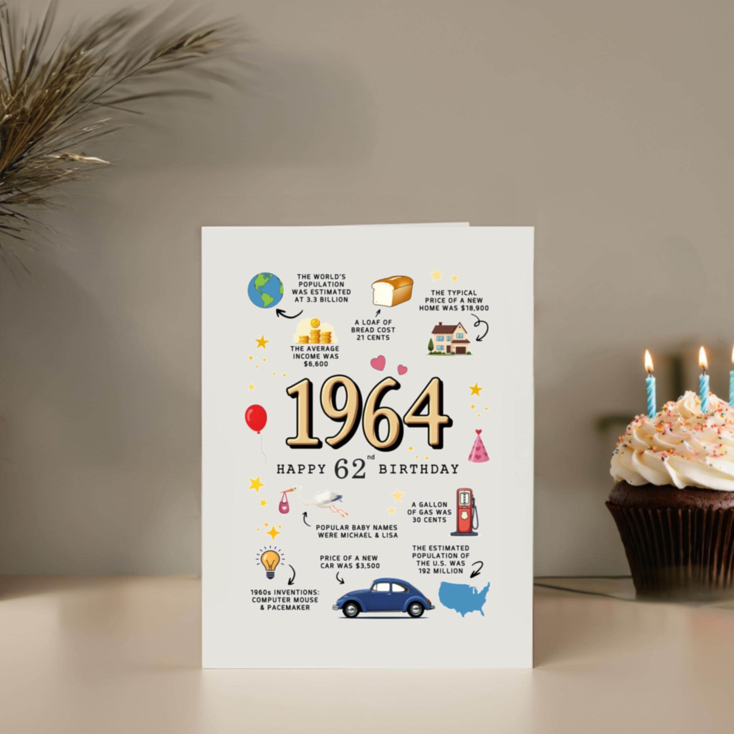 62nd Birthday Card, 1964 Fun Facts, Printable (instant Download