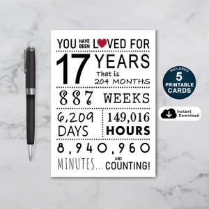 17e verjaardagskaart, afdrukbare verjaardagskaart, You Have Been Loved 17 jaar, 17e verjaardagskaart voor dochter of zoon