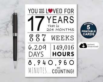 17th Birthday Card: Loved 17 Years Printable (5 PDF Cards)