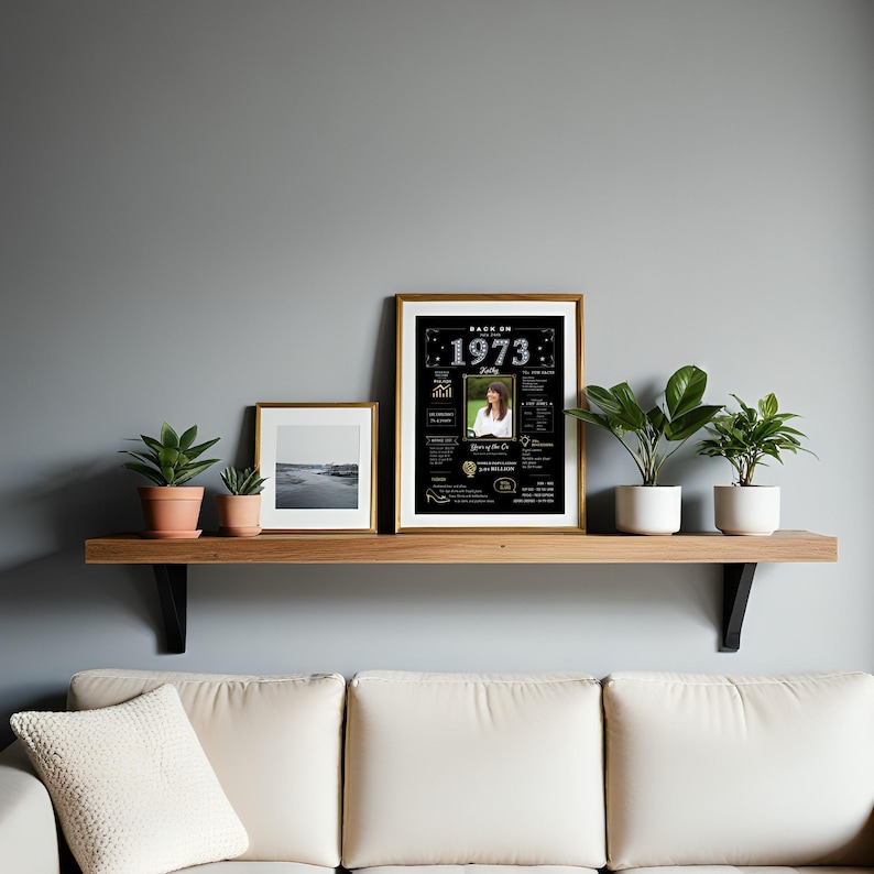 Add a touch of 1973 charm to any room with our Back in 1973 birthday printable poster. Perfect for a family room, office, or bedroom its retro design draws attention and sparks conversation. Personalized with a name, birth date, and photo, it brings a meaningful and heartfelt element to your décor.