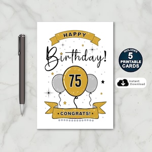 Tarjeta de cumpleaños número 75 para imprimir / Tarjeta de feliz cumpleaños número 75 / Feliz cumpleaños número 75 / Tarjeta de cumpleaños número 75 / Deseos de feliz cumpleaños número 75