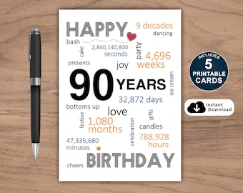 90th Birthday Card: Milestone Celebration (Printable, Instant Download)