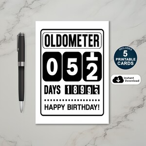 Tarjeta de cumpleaños número 52, tarjeta de cumpleaños Oldometer, tarjeta de cumpleaños imprimible, tarjeta de cumpleaños número 52 para él