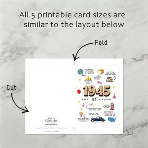 The 1945 birthday card template offers precise instructions for cutting and folding after printing. This consistent layout ensures a user-friendly experience for all five 1945 birthday cards.