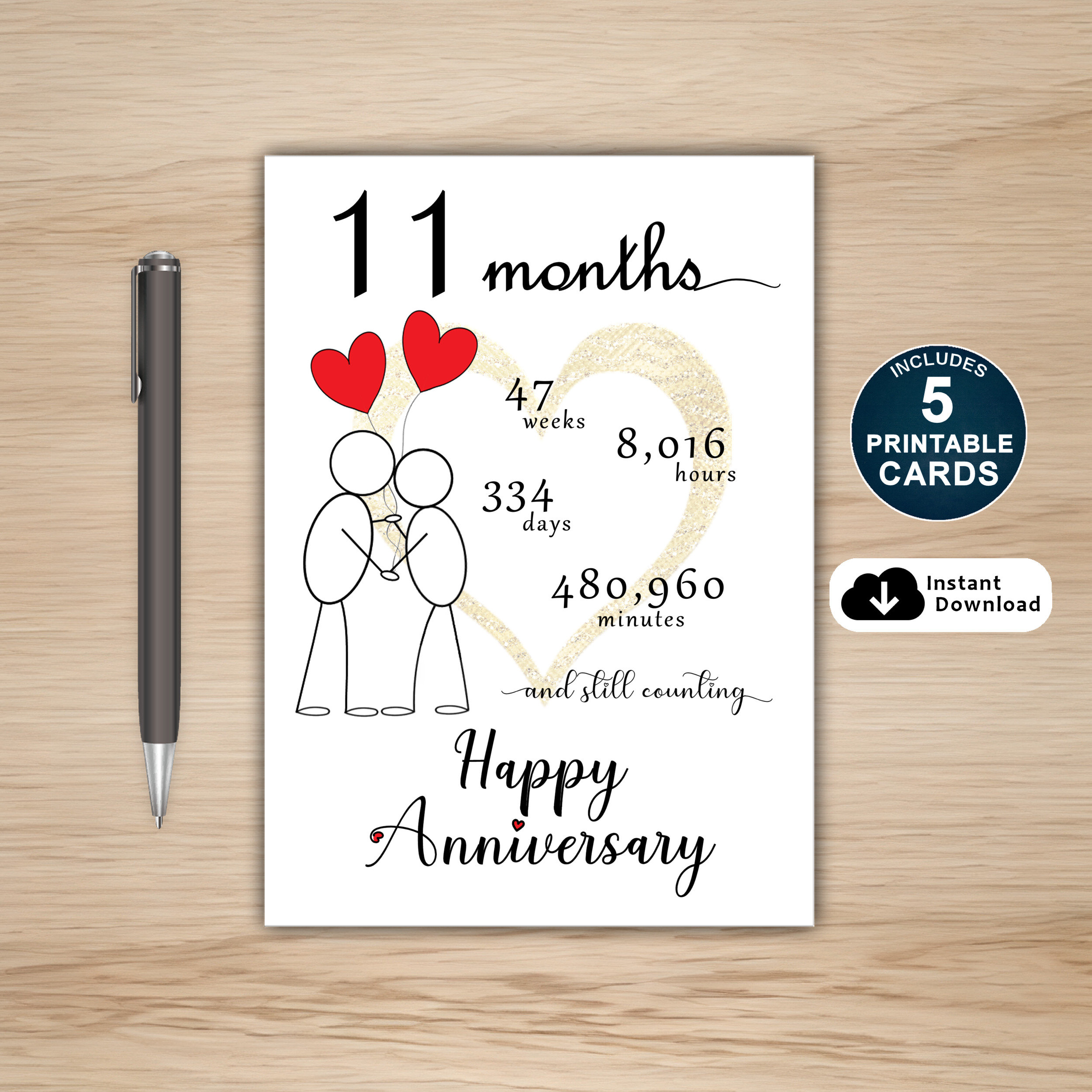 11 Month Anniversary Card Printable, Printable Anniversary Card ...
