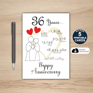Tarjeta del 36.° aniversario, tarjeta imprimible del 36.° aniversario, tarjeta del 36.° aniversario, tarjeta de aniversario para él