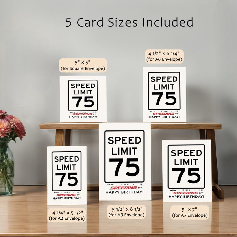 Celebrate their 75th with our printable Speed Limit Birthday Card, available in five popular sizes. Instantly download and choose the perfect design to make their birthday truly memorable.