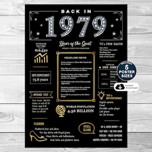 Póster de 1979, cartel imprimible para el 46.° cumpleaños, decoraciones para fiestas de cumpleaños, cartel de cumpleaños de 1979 para él o ella, DESCARGA INSTANTÁNEA