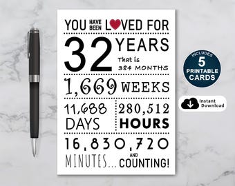 32nd Birthday Card: You Have Been Loved - Printable PDF (5 Sizes)
