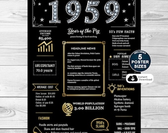 1959年の誕生日ポスター：67歳の誕生日の飾り付け（すぐにダウンロード）
