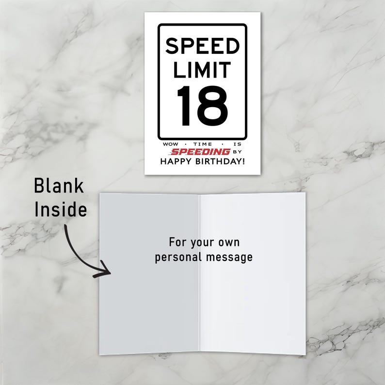 The inside of the 18th Birthday Speed Limit Card is left blank, offering you plenty of space to write a heartfelt message and add a personal touch to their special 18th birthday.