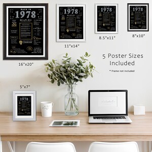 Our 1978 birthday printable is available in five poster sizes. Download instantly and choose the ideal fit for your birthday celebration, wall decoration, or to add a nostalgic touch to your favorite frame.