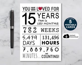 Tarjeta de 15.º cumpleaños: 15 años de amor (imprimible) (PDF)
