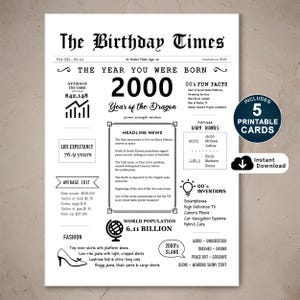 Carte de joyeux 25e anniversaire, carte d'anniversaire imprimable pour 25e anniversaire, né en 2000, cadeau pour lui ou elle, TÉLÉCHARGEMENT IMMÉDIAT