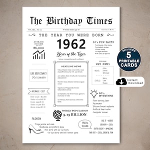 Gelukkige 63e verjaardagskaart, afdrukbare verjaardagskaart voor 63e verjaardag, geboren in 1962 Cadeau voor moeder, vader, oom of tante, direct downloaden