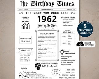 Ｔｈｅ　Ｂｉｒｔｈｄａｙ 64th Birthday Card: 1962 Fun Facts Gift (instant Download) - Etsy