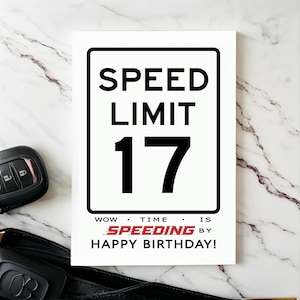 Celebrate their 17th birthday with a truly enchanting Speed Limit Birthday Card, show cased next to a set of car keys. This thoughtful combo adds a memorable touch to their special birthday celebration, marking the start of an exciting journey ahead.