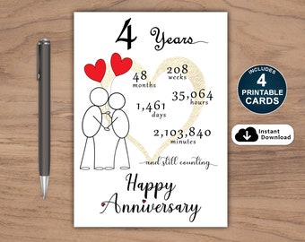 4th Anniversary Card, Printable 4th Anniversary Card, Anniversary Card For Him, Anniversary Card For Her