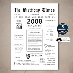 Cartão de aniversário de 17 anos para impressão, Cartão de aniversário de 17 anos para impressão, Nascido em 2008, presente para filho ou filha, DOWNLOAD INSTANTÂNEO