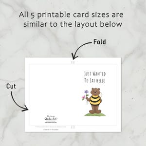 The 'Just Wanted To Say Hello' Card template includes clear cutting and folding guidelines after printing, ensuring ease of use across all five sizes